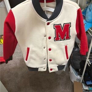 Red and White Varsity Jacket with M Patch